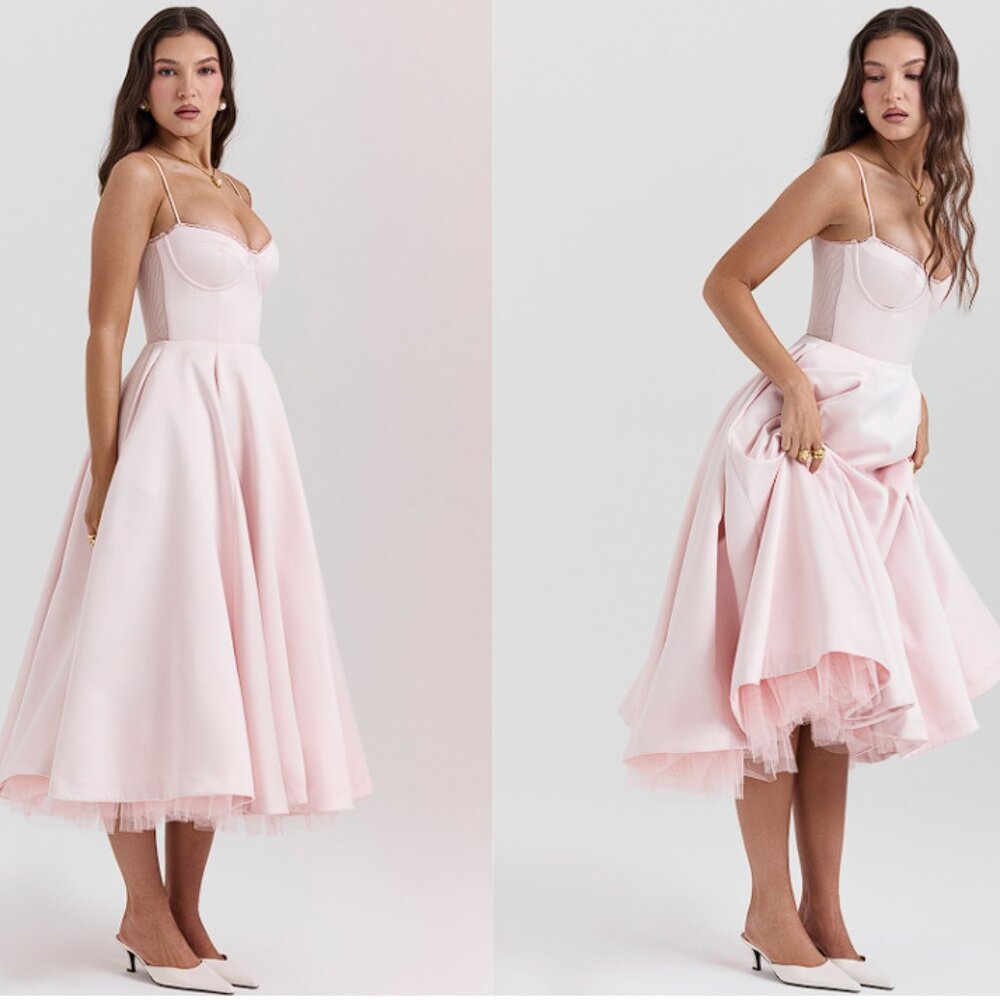 House of CB 'Mademoiselle' Ballerina Pink Satin Tulle Midi Dress NWOT - Picture 3 of 12